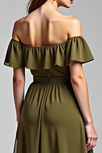 A Line Olive Chiffon Long Formal Dress with Ruffles
