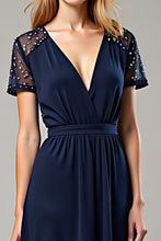 Deep V-Neck Navy Chiffon Long Formal Dress