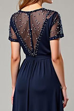 Deep V-Neck Navy Chiffon Long Formal Dress