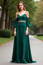 Dark Green Cold Shoulder Satin Long Formal Dress