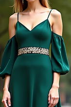 Dark Green Cold Shoulder Satin Long Formal Dress