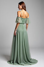 A Line Dusty Sage Cold Shoulder Long Formal Dress