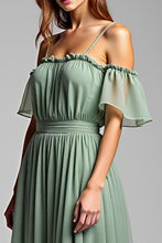 A Line Dusty Sage Cold Shoulder Long Formal Dress