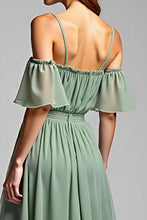 A Line Dusty Sage Cold Shoulder Long Formal Dress