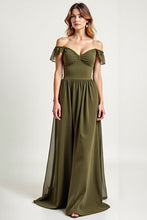 Off the Shoulder Olive Chiffon Long Formal Dress