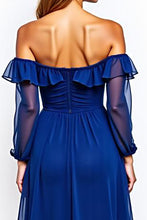 Royal Blue Off the Shoulder Chiffon Knee-Length Formal Dress