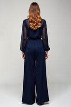 Navy Chiffon V-Neck Long Formal Jumpsuit