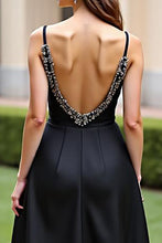 Black Spaghetti Straps A Line Long Formal Dress with Slit