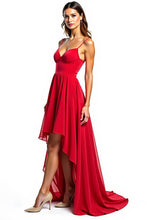 Spaghetti Straps Red Chiffon High-Low Formal Dress
