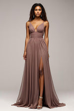 Chiffon Dusk Deep V-Neck Long Formal Dress with Slit