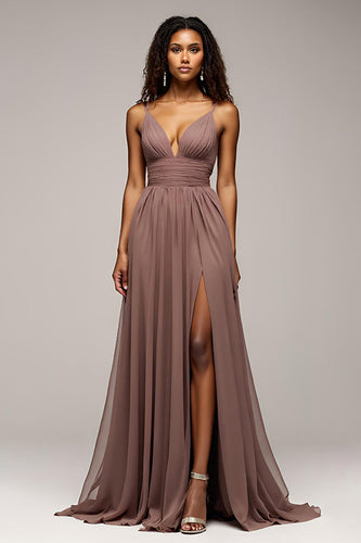 Chiffon Dusk Deep V-Neck Long Formal Dress with Slit