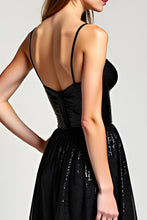 Sparkly Black A Line Long Formal Dress with Slit