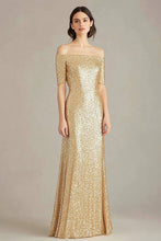 Sparkly Gold Square Neck Sheath Long Formal Dress