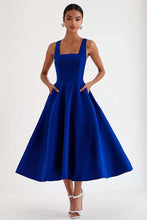 A Line Royal Blue Square Neck Tea-Length Formal Dress