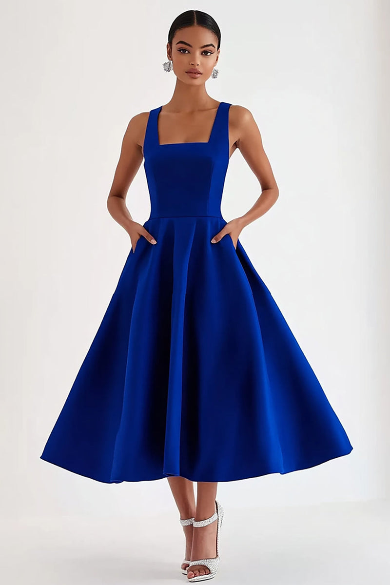 royal blue tea length dress Lovely Royal Blue Velvet Tea Length Off Shoulder Party Dress, Blue Vel Cutedressy