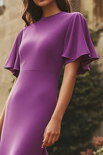 Round Neck Plum Short Sleeves Tea-Length Formal Dress