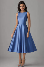 A Line Satin Blue Scoop Knee-Length Formal Dress