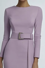 Lilac Round Neck Sheath Short Formal Dress with Long Sleeves