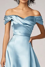 Sky Blue Off the Shoulder Satin Long Formal Dress