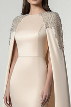 Sheath Champagne Satin Knee-Length Formal Dress with Shawl