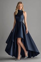 Navy Asymmetrical A Line High-Low Formal Dress