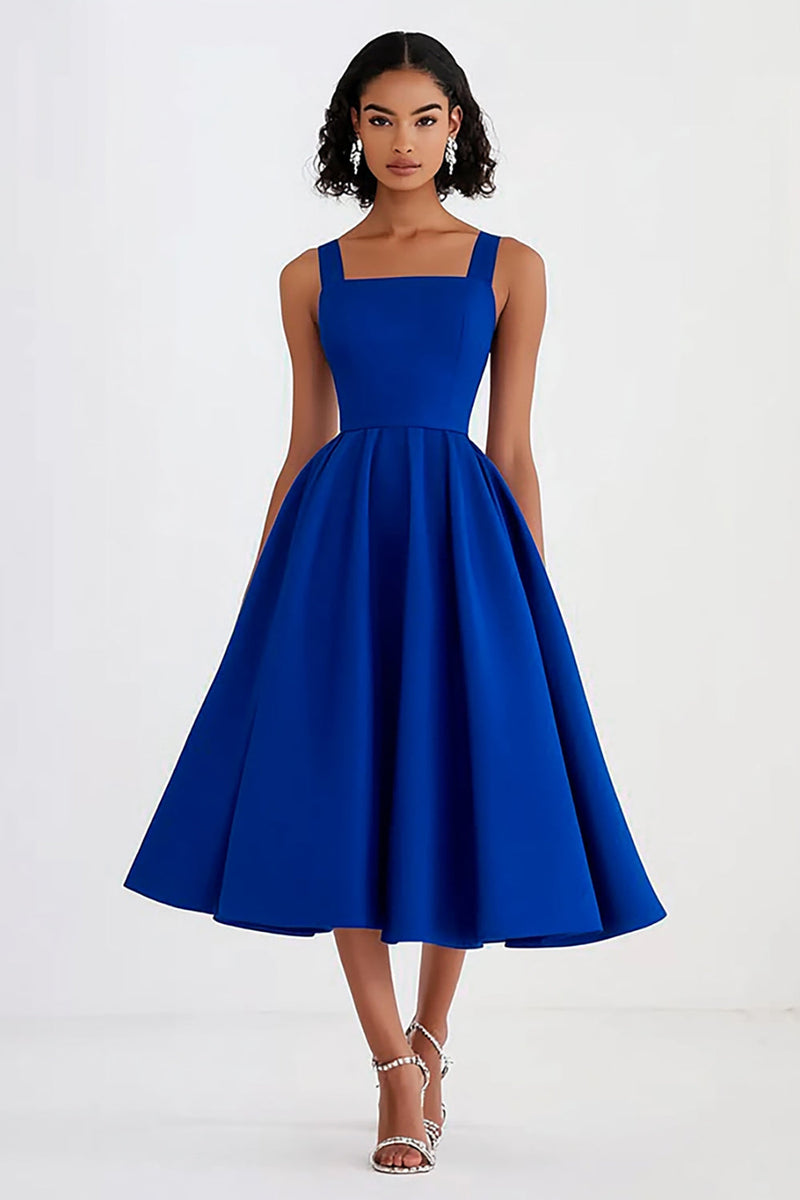 knee length royal blue dress Square Neck A Line Knee-Length Formal – Anna PromDress w2331