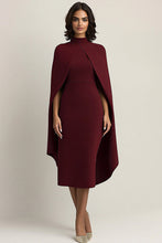 Burgundy High Neck Sheath Knee-Length Formal Dress with Shawl