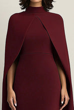 Burgundy High Neck Sheath Knee-Length Formal Dress with Shawl