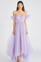 Off the Shoulder Lilac Tulle Asymmetrical Long Formal Dress