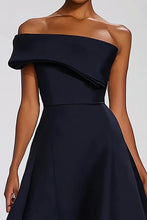 Navy Off the Shoulder A Line Long Formal Dress