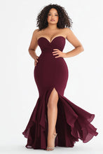 Satin Mermaid Burgundy Plus Size Sweetheart Formal Dress with Slit