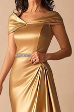 Gold Off the Shoulder A Line Long Formal Dress