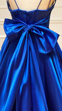 A-line Satin V Neck Royal Blue Prom Dresses Evening Dresses Y1163