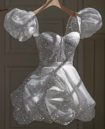 Glitter Sparkle White Homecoming Dress Retro White 22nd Birthday Outfit Dress Y4081
