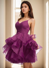 Puffy Ruffle Short Homecoming Dress Tull Tutu Prom Dress V Neck Formal Party Gown