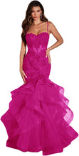 Women's Lace Applique Tulle Prom Dresses Long Mermaid Ruffles Sparkly Formal Evening Party Gown