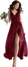 Velvet V Neck Bridesmaid Dress Long Women's Prom Formal Party Gown with Slit