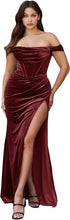 Women's Velvet Slit Mermaid Prom Dress Long Off Shoulder Bridesmaid Dress Strapless Party Gown