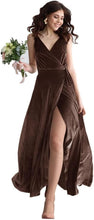 Velvet V Neck Bridesmaid Dress Long Women's Prom Formal Party Gown with Slit