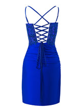 Royal Blue Sheath Short Spaghetti Strap Jersey Homecoming Dress