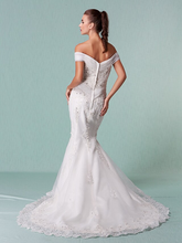 Wedding Dresses Off Shoulder Chapel Train Organza Short Sleeve with Beading Appliques Crystal Floral Pin