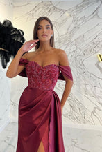 Stunning Long Off The Shoulder Satin Mermaid Prom Dress with Slit