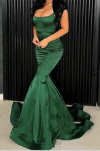 Spaghetti Straps Sleek Mermaid  Green Satin Prom Dress
