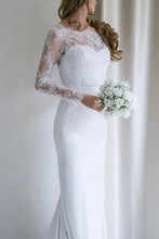 Mermaid Long Sleeves Lace Long Wedding Dress with Train
