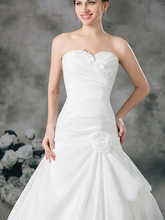A-Line Wedding Dresses Sweetheart Neckline Court Train Satin Taffeta Strapless with Ruched Side-Draped