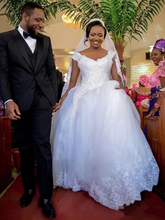 Ball Gown Wedding Dresses V Neck Cathedral Train Lace Tulle Lace Over Satin Regular Straps Beautiful Back Plus Size Wedding Dress with Appliques