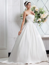 Princess A-Line Wedding Dresses Sweetheart Neckline  Satin Sleeveless with Sash  Ribbon Ruched Beading