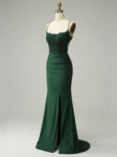 Mermaid Halter Beaded Long Prom Dress with Appliques and Slit