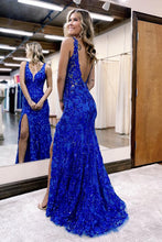 Avianna |Mermaid V Neck Sequined Lace Prom Dress with Slit