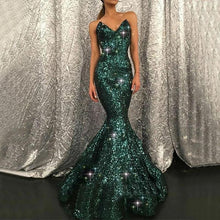 Dark Green Long Sweetheart Mermaid Sequins Prom Dress